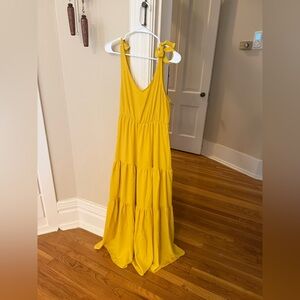 Everly Yellow Tiered Maxi Dress Tie Strap Boho Sundress Medium Flowy Summer